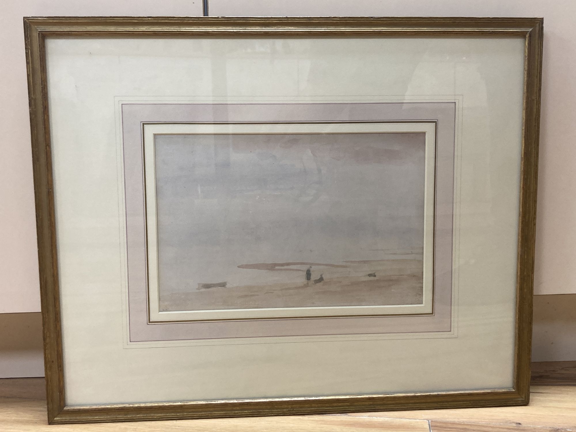 Philip Wilson Steer (1860-1942), Figures on the beach near Harwich, initialled, watercolour, Bozarts Gallery label verso, 19 x 29cm